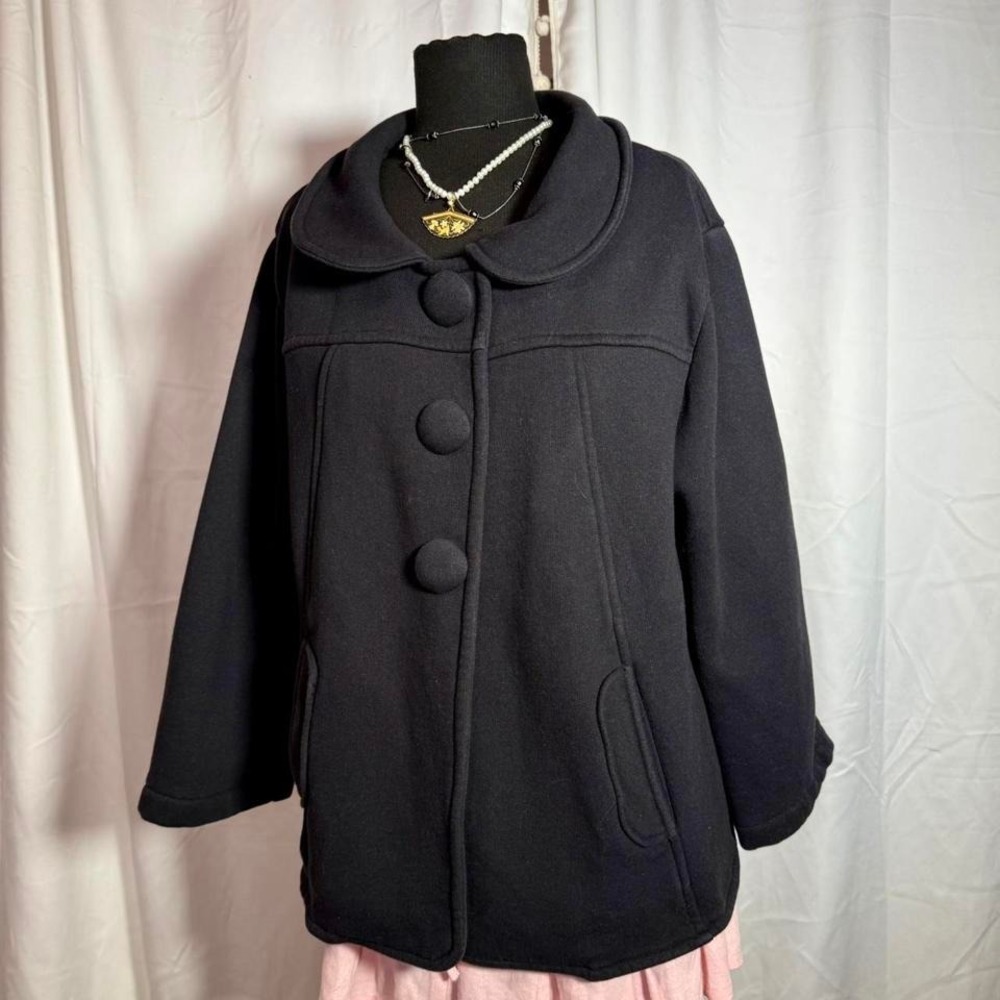 Neon Buddha Black Fleece Button Jacket / Coat Size L